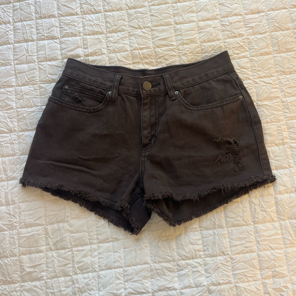 Billabong Black Jean Shorts Distressed Frayed Hem